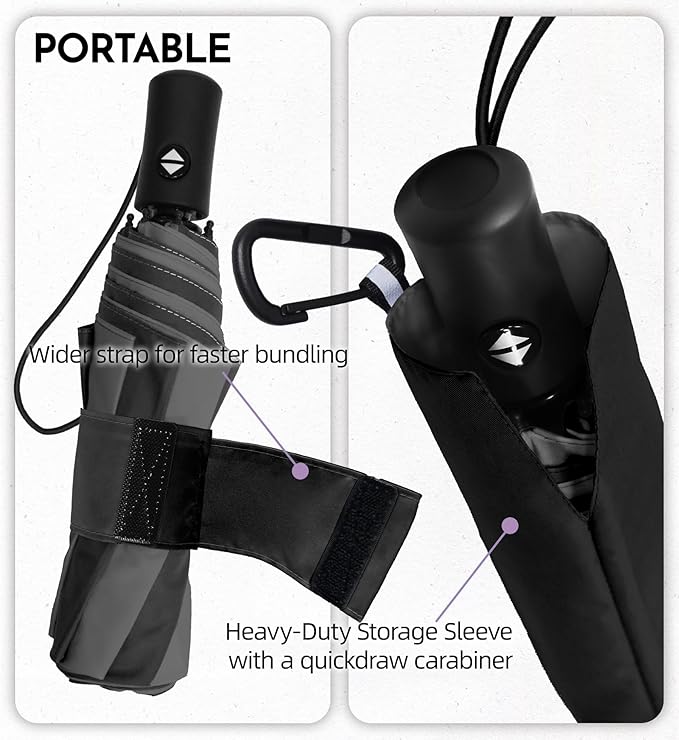 Windproof Travel Umbrella for Rain - 43" Auto Open Close 8-Rib Compact, Stylish Two-Tone Color Block Design, Easy-Close Folding Portable Parasol for Men & Women