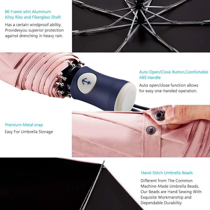 DBA FDJASGY Sun Umbrella Compact Folding Travel Umbrella Auto Open and Close for Windproof, Rainproof & 99.9% UV Protection Parasol with Black Anti-UV Coating