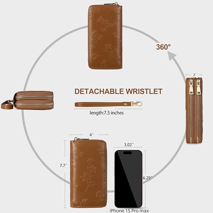 yiijay Womens Wallet RFID Blocking Large Capacity Vegan Leather Double Zip Wristlet Wallet Card Holder Travel Ladies Clutch