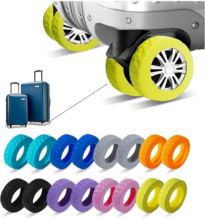 16-Pack Luggage Wheel Covers, Luggage Wheel Protector Covers for 2-2.4 inches Wheels Suitcases，Anti-Scratch & Noise Reduction Design, Silicone MaterialDurable Travel Case Accessories(16, Yellow).