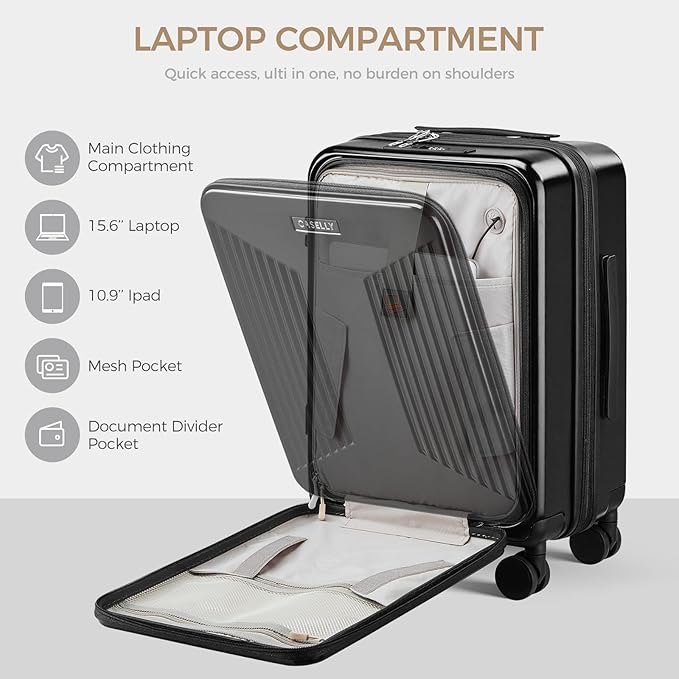 Carry on Luggage Top opening Suitcases, Expandable with Cup Holder and USB Charging Port,Lightweight with Front Pocket Rolling Suitcases with Spinner Wheels