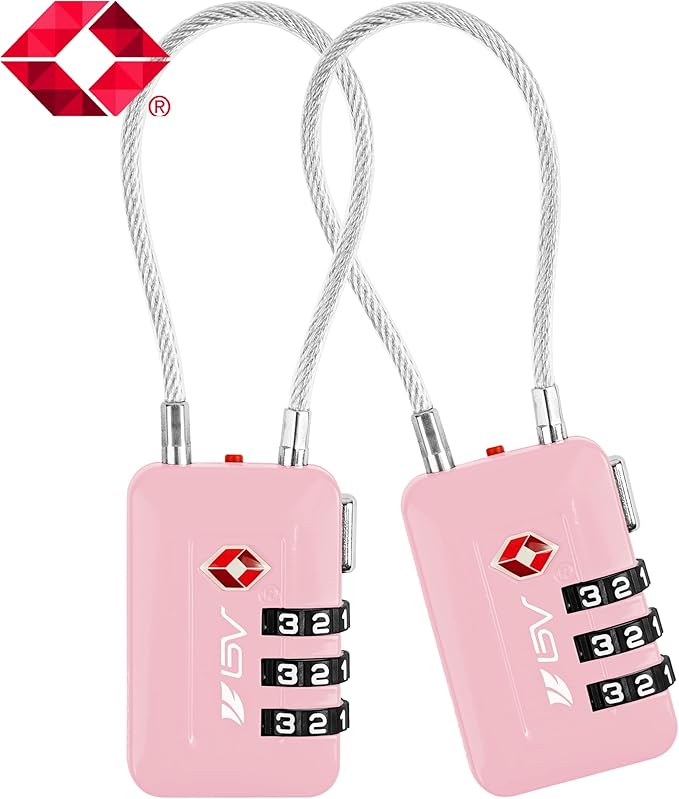 TSA Accepted Luggage Travel Lock, Set-Your-Own Combination Lock for School Gym Locker, Golf Bag, Luggage Suitcase Baggage Locks, Filing Cabinets, Toolbox, Case (Pink, 2 Pack)