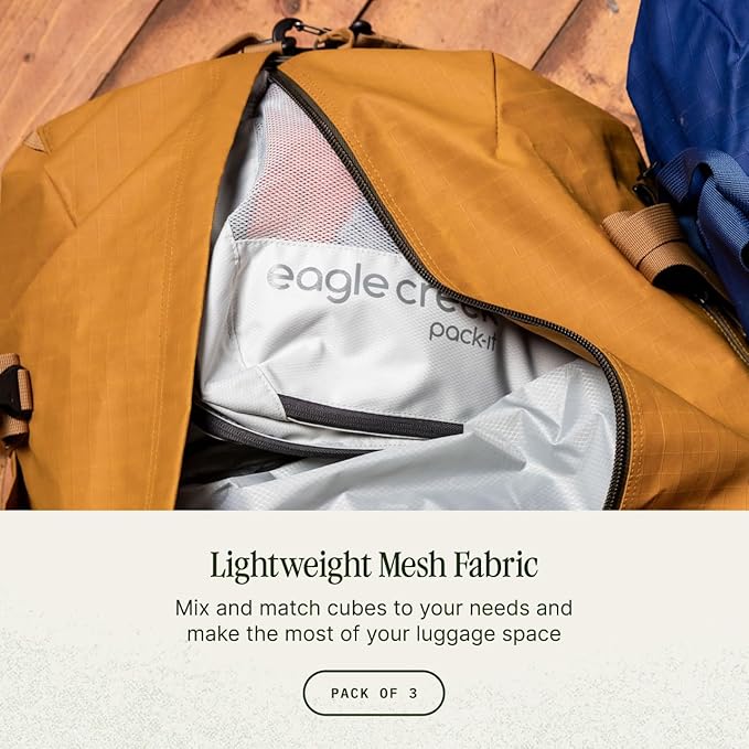 Eagle Creek Pack-It Reveal Cube Set - Packing Cubes for Compartmentalizing Luggage - Durable - Ultra-Lightweight - Water-Resistant - Easy Grab Zipper Pull - Mesh Windows - Storm Grey - XS/S/M