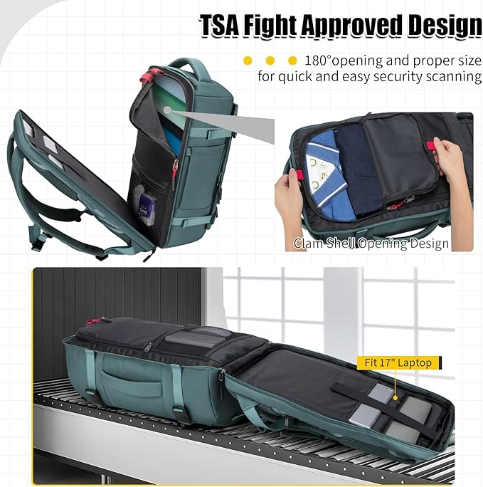42L Travel Backpack with 4 Packing Cubes, TSA Friendly Flight Approved Carry-On Bag, Water-Resistant Business Backpack for Men Women, Fits 17.3" Laptop (Army Green)