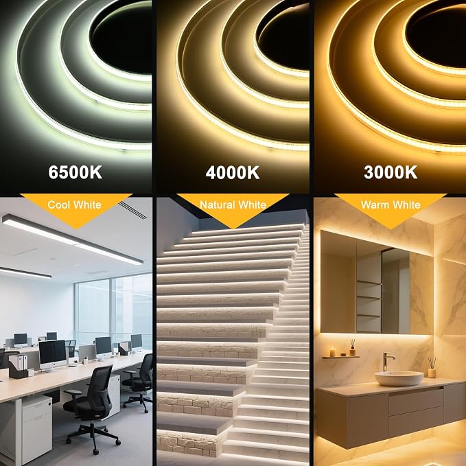 ETL COB LED Rope Light IP65 AC 120V 16.4FT 1200lm Ultra Bright 3000K White | Waterproof Cold-Resistant ETL Light Strip No Driver Tape Lighting for Home Commercial LED Strip Light 3000K Warm White