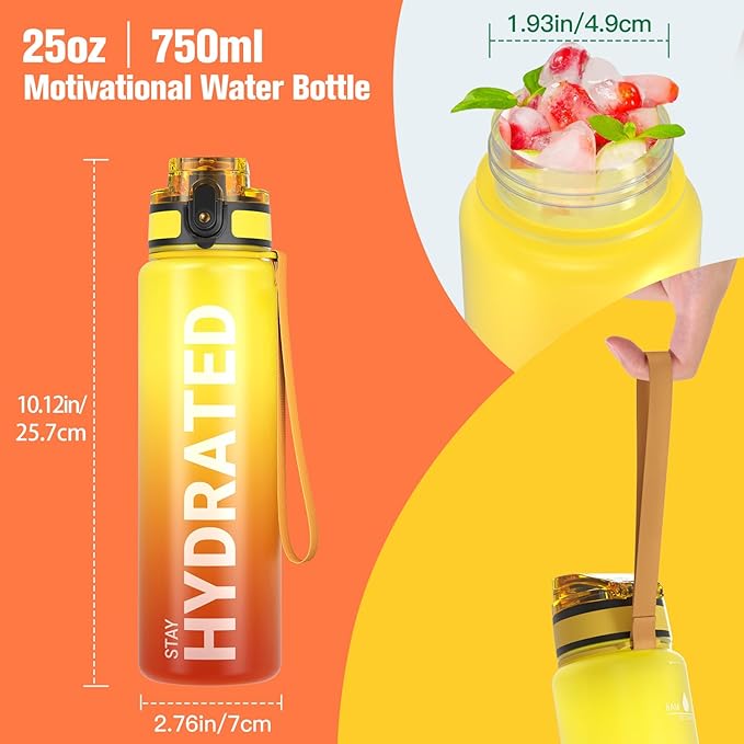 Sahara Sailor Water Bottle, 32/25/17oz Durable and Leakproof Water Bottles Motivational with Time Marker, Tritan, BPA Free, Wide Mouth with Easy Clean Brush for Gym, Travel, School, Office (1 Bottle)