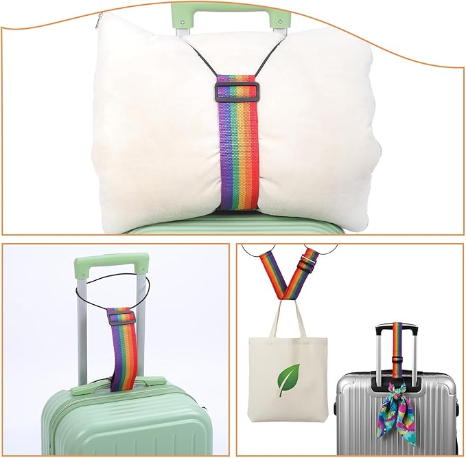 2 Pcs Elastic Suitcase Belt, Luggage Straps,Adjustable Travel Carry Strap, Add a Bag Bungees, Elastic Wrap Belts, Travel Accessories for Bag to Suitcase Handle (Multicolor)