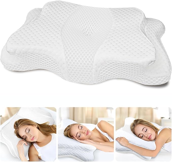 Memory Foam Pillows, Cervical Pillow for Neck and Shoulder Pain Relief, Ergonomic Contour Bed Pillow, Soft for Side Sleep Stomach Sleeping and Back Sleeper-Queen Size&White