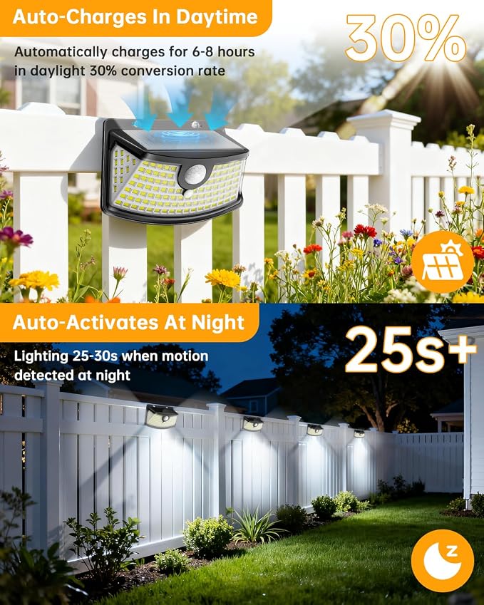 Aootek Solar Motion Sensor Lights Outdoor 120 LEDs, Black, 6 Pack | Lights Reflector, 270° Wide Angle, IP65 Waterproof, Step Lights For Front Door, Yard, Garage, Deck