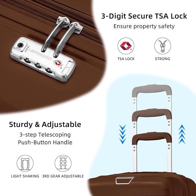 LARVENDER Luggage Sets 5 Piece with Duffel Bag Expandable(Only 28 inch) Hardside PP carry on luggage with 360° Spinner Wheels TSA Lock for Men Women, Maple