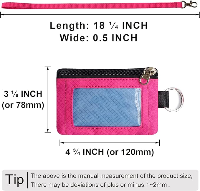 CHENSPRX Minimalist RFID Blocking Small Wallet with ID Window,WaterResistant Zip Id Case Wallet with Lanyard Keychain for Cards,Cash,Travel,Women,Men