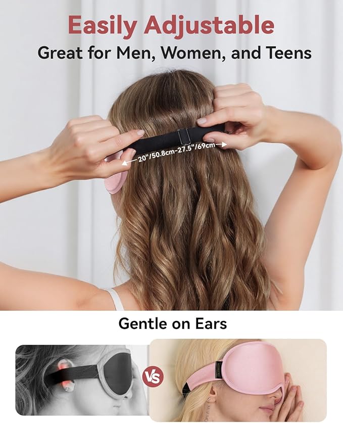 Weighted Blackout Sleep Mask for Women, 3D Contoured Zero Eye Pressure, Lash-Friendly Deep Eye Cups, Adjustable Slide Buckle Strap, Night Shift Nurse Essentials for Day Sleep & College Dorm Naps(Pink)