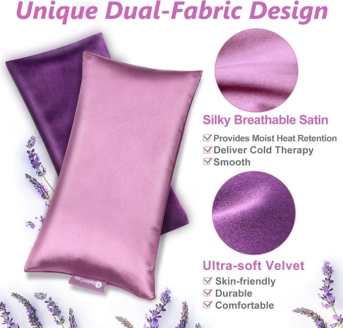 Lavender Eye Pillow for Relaxation, Yoga, Sleeping, Weighted Eye Mask Heated for Headache, Sinus, Dry Eyes Relief, Moist Heat Eye Compress, Meditation Accessories with Aromatherapy, Pack of 2
