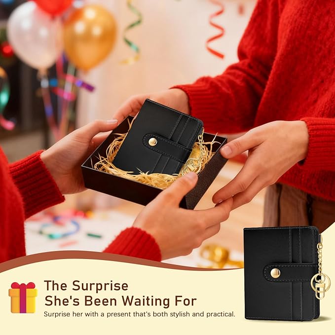 Jogjam Black Rfid Ladies Wallet, Small Slim Thin Compact Credit Card Women Wallet, PU Leather Bifold Cash Zipper Coin Pocket ID Window for Female