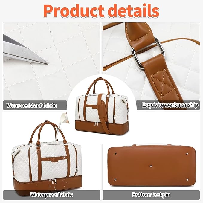 Weekender Bag, Large Travel Duffel Bag for Women, Carry on Overnight Bag with Shoe Compartment and Toiletry Bags