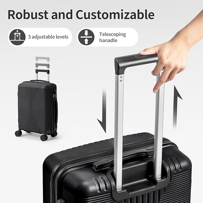 Karl home Luggage Sets 4 Piece, PP Hard Case Suitcase Set with Built-in Lock Spinner Wheels, Lightweight Durable Carry on Luggage for Business Travel - Black (16/20/24/28")