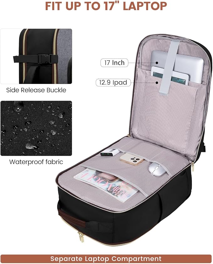 LOVEVOOK 50L Travel Backpack for Women & Men, Airline Approved Carry On Luggage with 3 Packing Cubes, TSA Overnight Bags, Waterproof Personal Item Bag, Weekender Essentials Backpacks fits 17" Laptop