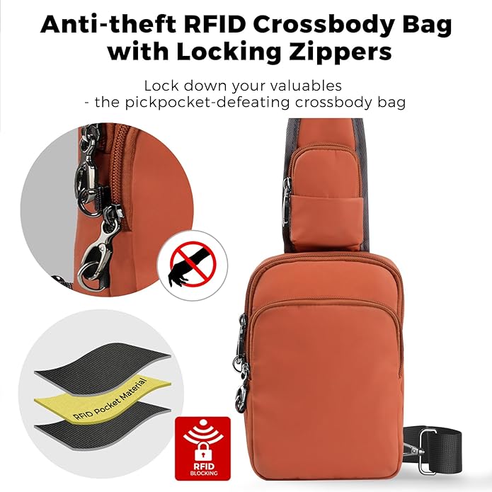 VADOO Sling Bag, Crossbody Bag with Zipper Lock, RFID Blocking & Water Resistant for Men and Women