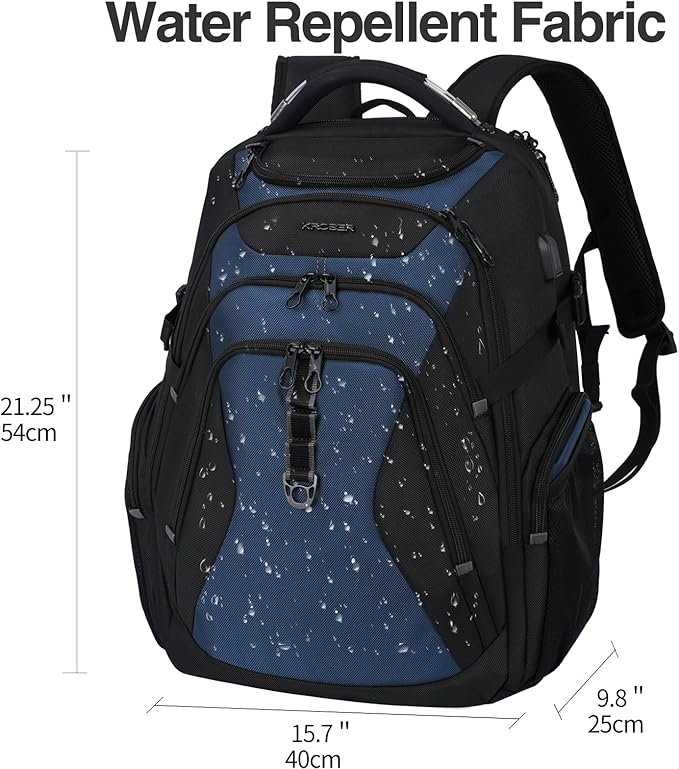 KROSER Travel Laptop Backpack 18.4 Inch XXXL Gaming Backpack with Hard Shell Saferoom RFID Pockets Water-Repellent Business College Daypack Stylish Laptop Bag for Men/Women-Black Haze Blue