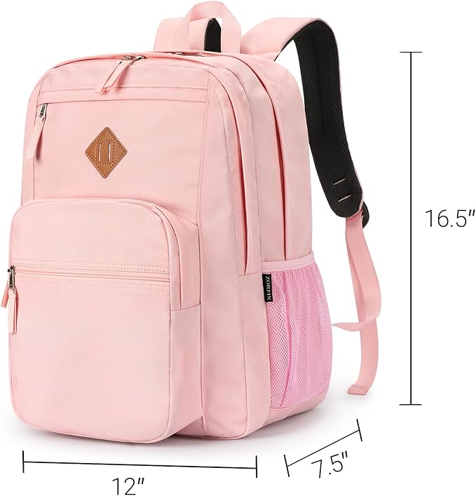 ZORFIN 26L Backpack for College, and Travel: Water Resistant Bookbag - Pink