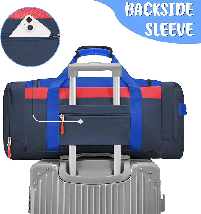 WOOMADA Kids Duffle Bag for Boys or Girls,Weekender Overnight Bag with Shoe Compartment & Wet Pocket Perfect For School, Sports, Overnight Trips(Navy Blue)