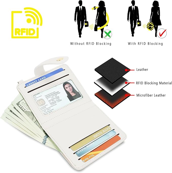 Airkit Small Wallets Woman RFID Blocking Leather Credit Card Holder - with ID Window - Card Wallets for Women - with Zipper Coin Purse - Keychain Wallet