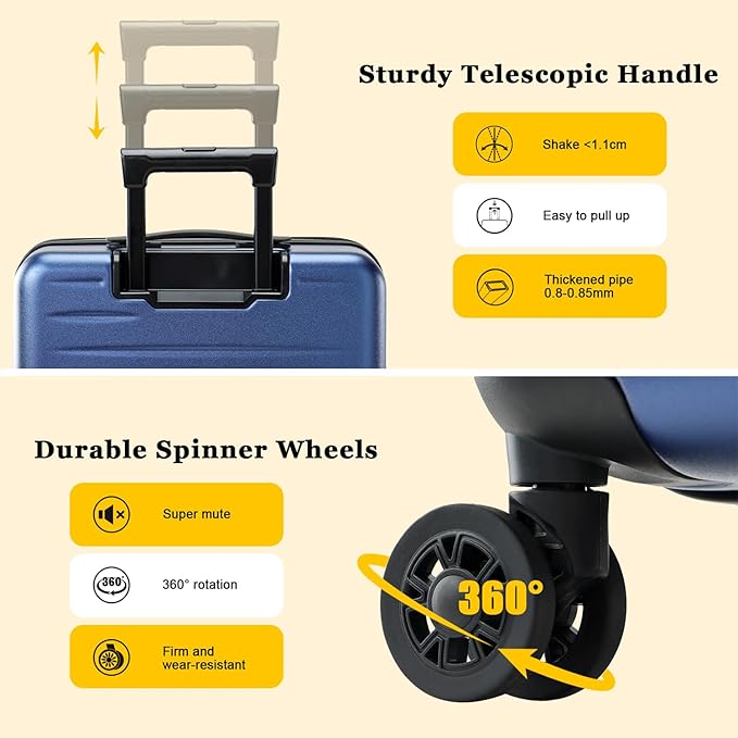 16 Inch Underseat Carry On Luggage Airline Approved, Expandable Lightweight ABS+PC Hard Shell Suitcases with 360° Spinner Wheels, TSA Lock, YKK Zipper, for Business Weekender (Blue, 1 PC)
