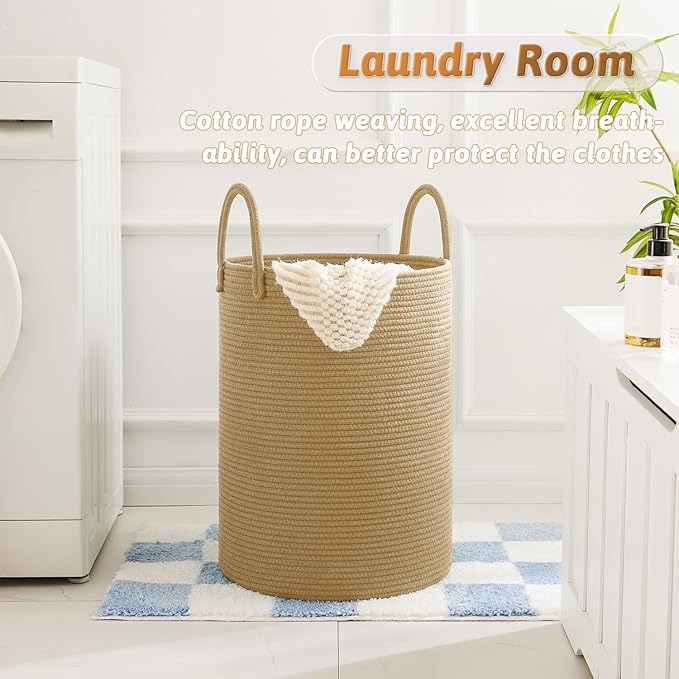 Laundry Basket,Woven Cotton Rope Laundry Hamper,60L for Decorative Storage of Dirty Clothes,Toys and Blankets in Bathroom,Baby Room and Living Room