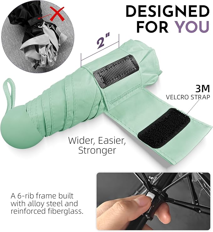 Travel Mini Umbrella Compact Small & Lightweight, UV Rain Protection, Pocket-Sized Folding Umbrellas with Quickdraw & Case for Men Women & Kids Backpack