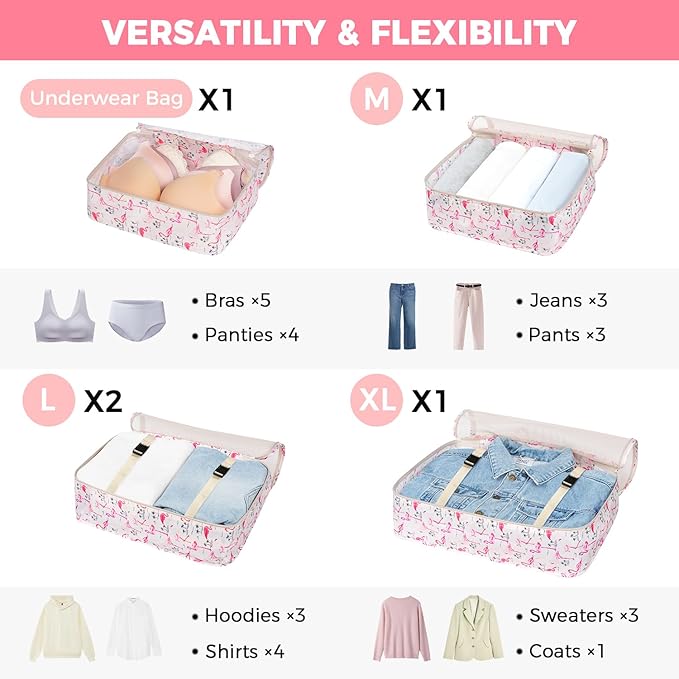 BAGAIL 8 Set Packing Cubes Luggage Packing Organizers for Travel Accessories-Pink Flamingo