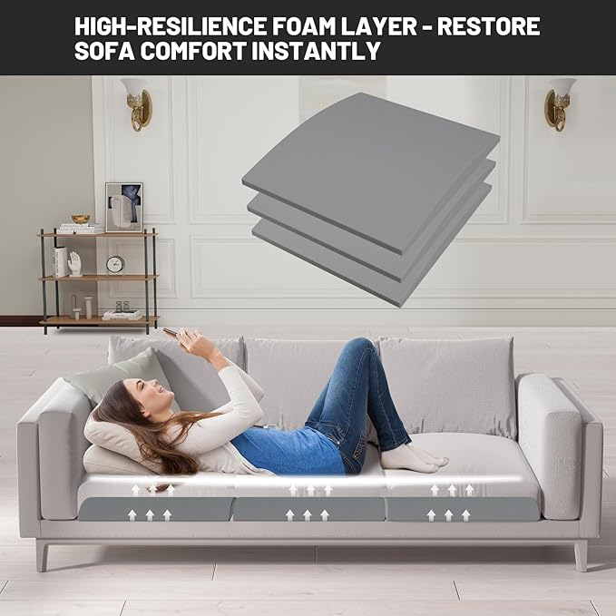 Couch Cushion Support for Sagging Seat, 24"x24"x2.4" 40D High Density Curved Foam Sofa Cushion Support, Under-Cushion Sag Repair,Grey Set of 3
