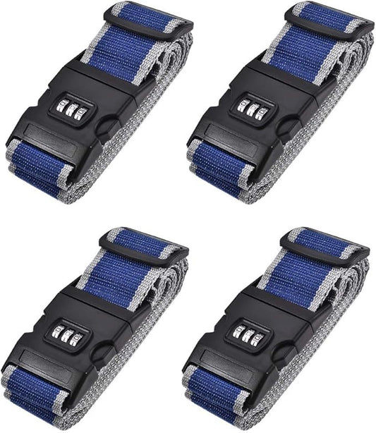 uxcell Luggage Straps Suitcase Belts with Buckle, Combination Lock, 2Mx5cm Adjustable PP Travel Packing Accessories, Blue Gray 4Pcs