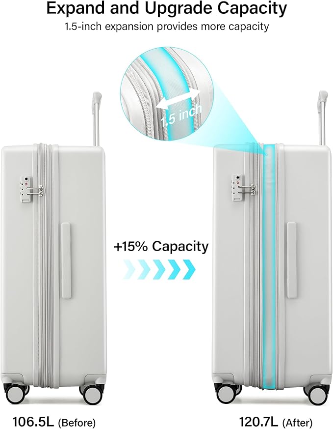 Hanke Expandable 28 Inch Luggage with Spinner Wheels, Hard Shell Large Suitcases with Wheels Checked Luggage for Travel, Rolling Suitcase for Woman & Men with TSA Lock(Smoke White)