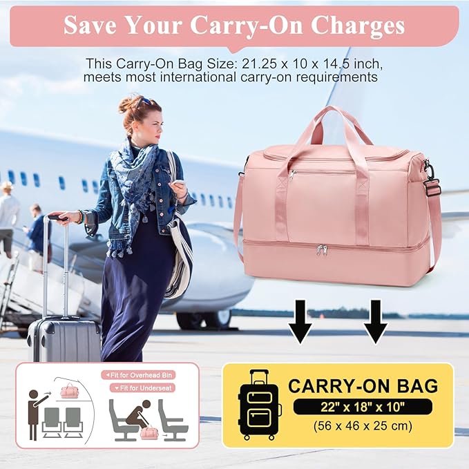 Extra Large Travel Duffle Bag,Carry on Overnight Weekend Bag with Shoes Compartment,Weekender Bags for Women for Travel Business Trips Sport Hospital