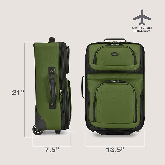 U.S. Traveler Rio Lightweight Softside Rolling Carry-on Suitcase, 2-Wheel Single, Green