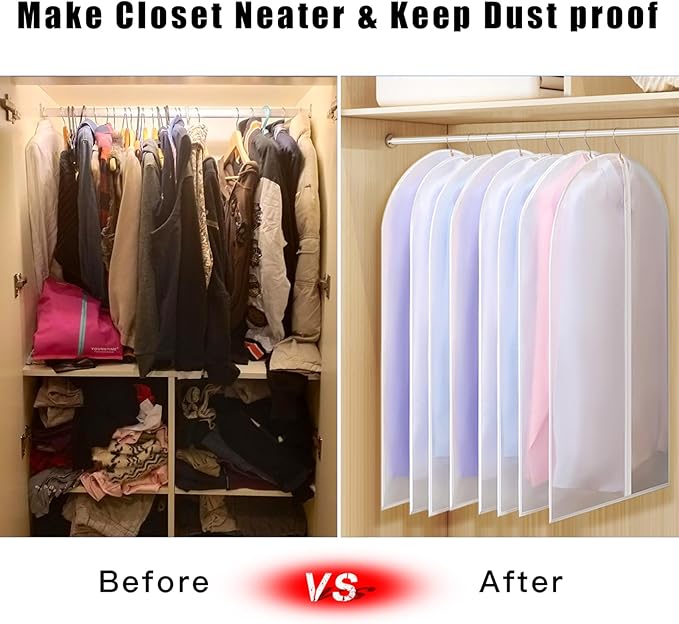 Kntiwiwo Garment Bag Suit Bags for Storage with Zipper 40 inches Clear Dust-Proof Clothes Cover Bag for Suit, Coat, Dress Closet Clothes Storage- Set of 20 [Upgraded Version]