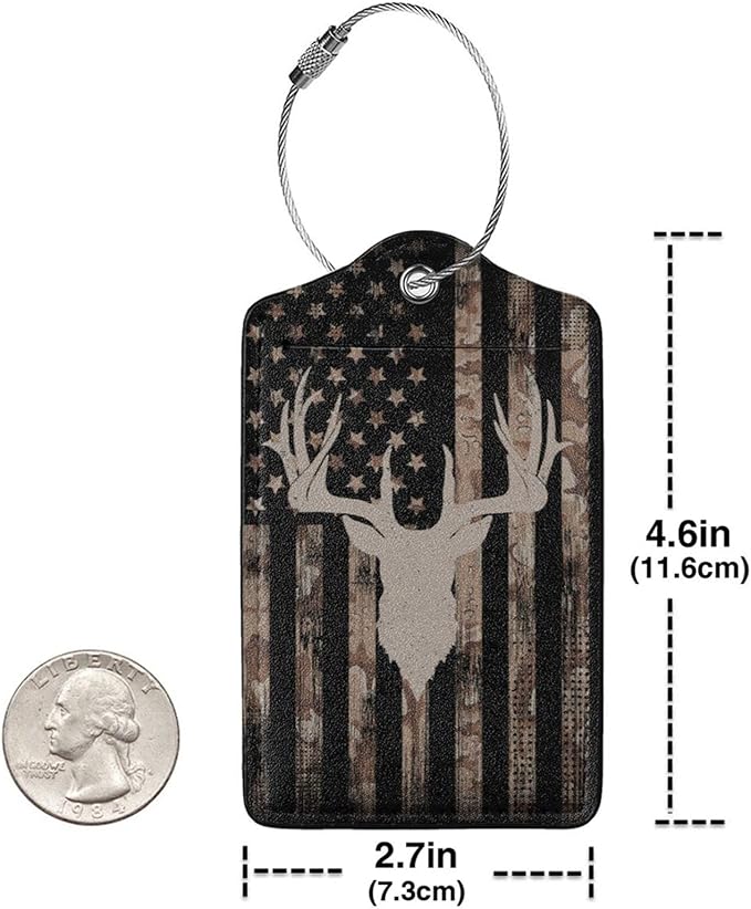 Camo Deer Hunting 2 Pcs Luggage Tags, Privacy Cover Id Label with Stainless Steel Loop and Address Card for Suitcases & Travel Bags