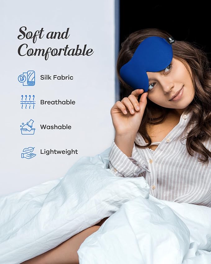 Sleep Eye Mask, 3D Contoured 100% Blackout Eye Mask, Sleep Mask with Adjustable Strap, Night Blindfold for Women Men, Eye Mask for Sleeping, Blue