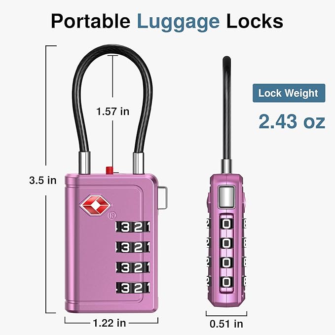 Puroma TSA Approved Luggage Travel Locks with Open Alert Indicator, 4 Digit Combination Resettable Code Zinc Alloy Lock for Suitcase, Backpack, Bag, Toolbox, Locker (2 Pack, Orange)