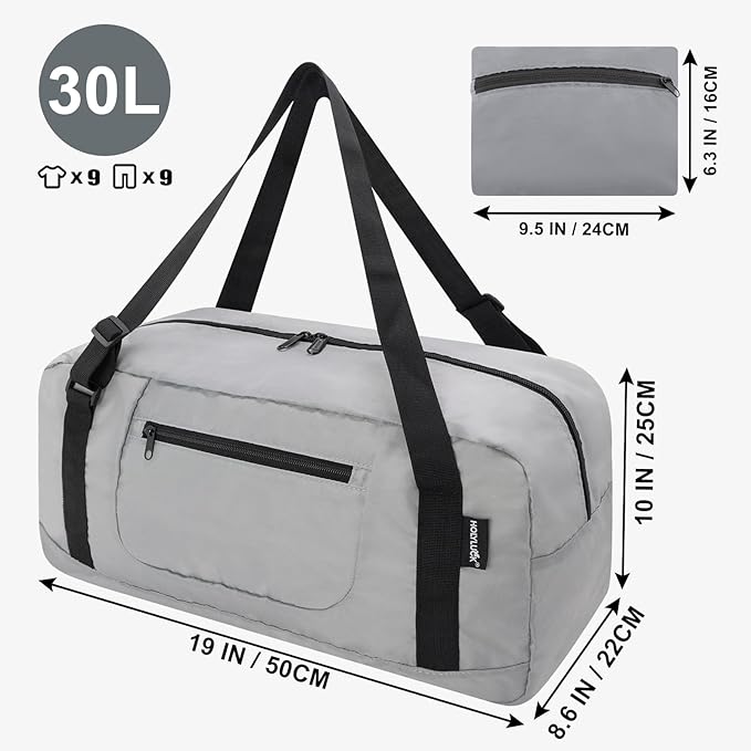 HOLYLUCK Foldable Travel Duffel Bag For Women & Men Luggage Great for Gym -Light grey