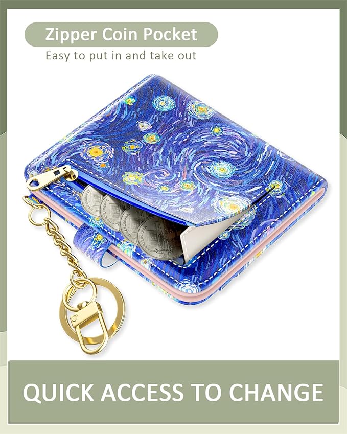 Aiawoxc Womens Wallet, RFID Small Wallets for Women, Slim Compact Credit Card Holder, Cute Leather Bifold Ladies Purse with Zipper Coin Pocket and ID Window, Starry Night