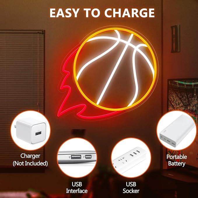 Basketball Neon Sign, 12.6×11.6 Inch Basketball Led Neon Light, Dimmable LED Neon Signs for Wall Decor, Wall Decor Aesthetic, Sports Neon Signs for Room Bedroom Shop Decor, Gift for Christmas Birthday