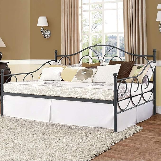 Pleated Bed Skirt with Split Corners for Daybeds - Three Side Coverage - Made with Brushed Microfiber, (Twin Size, White Solid)/16 Inch Drop