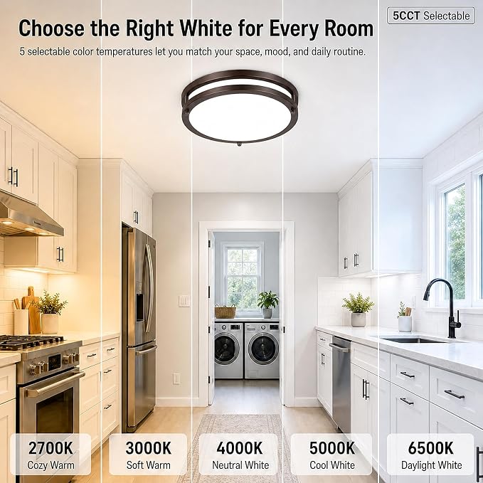 2-Pack 36W LED Ceiling Lights, 12Inch Oil Rubbed Bronze Saturn Flush Mount Light Fixtures 3600LM 2700K/3000K/4000K/5000K/6500K Adjustable, Modern Dimmable Lighting for Hallway Bathroom Kitchen Laundry