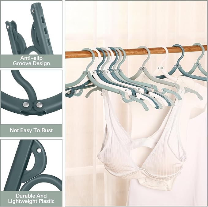 Teenyyou 12 Pcs Travel Hangers Cruise Ship Essentials Foldable Portable Plastic Vacation Hangers Non Slip Clothes Drying Rack Travel Accessories for Dormitory School Hotel Laundry (Classic Color)
