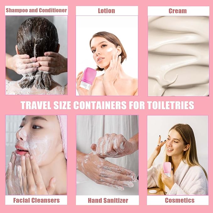 2 oz Silicone Travel Bottles, Leakproof Squeeze Bottle Mini Travel Size Container for Toiletries Lotion Shampoo and Conditioner Liquid Salad Dressing to go Condiment, TSA Approved, 4 Pack