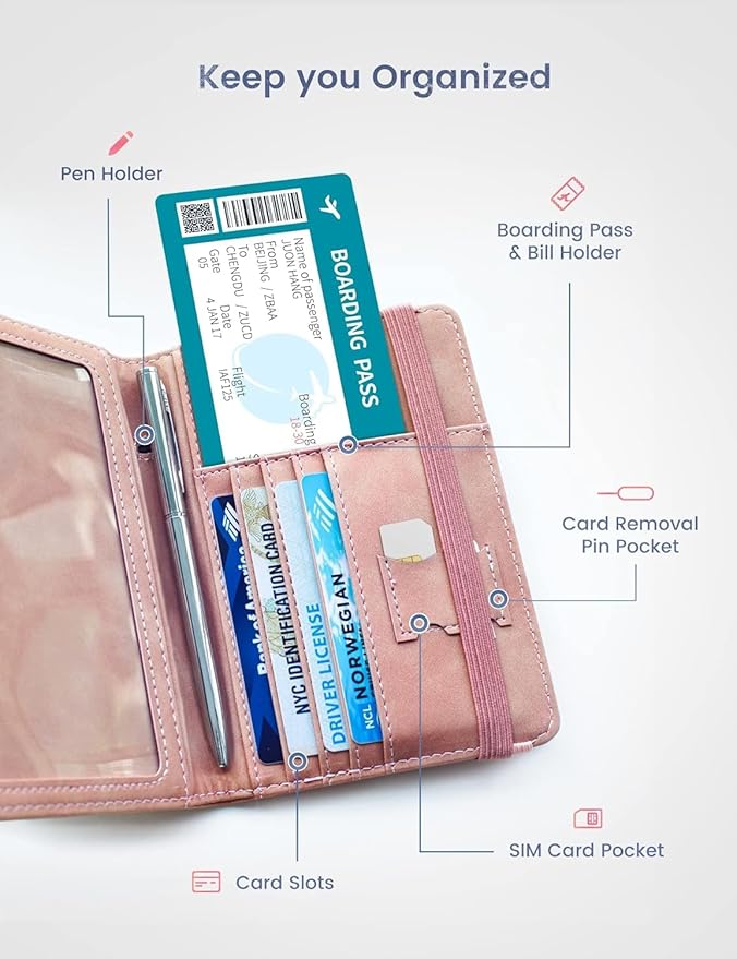 Passport Holder Passport Case Travel Wallet with Vaccination Card Holder Passport Cover with RFID Blocking Clear Pocket For Photo