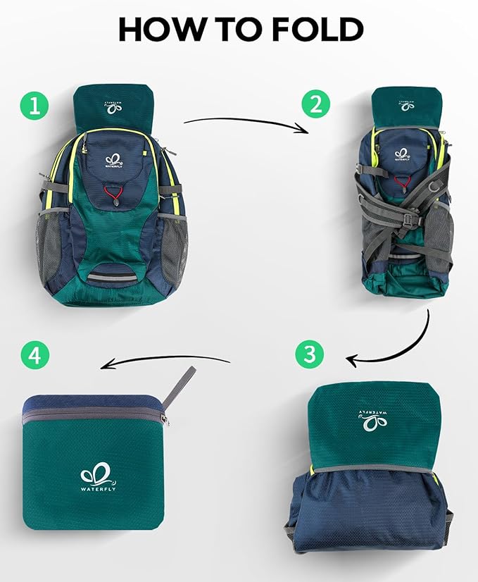WATERFLY Lightweight Packable Hiking Backpack: 30L Foldable Travel Daypack Ultralight Camping Day Pack for Woman Man