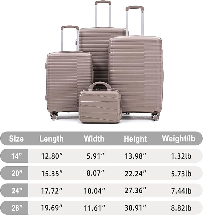 Hardside 4 Luggage Sets, Lightweight Wave Suitcase with Spinner Wheel