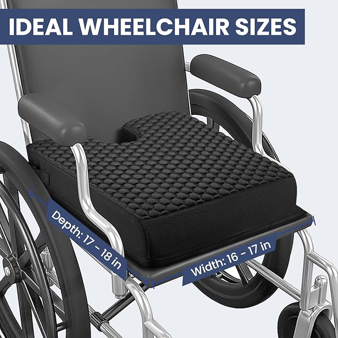 Wheelchair Seat Cushion with Honeycomb Message Dots & High Resilient Foam (18"x16"x3") - for Sciatica, Tailbone, Coccyx Pain & Pressure Sore Relief - Ergonomic Chair Cushion for Office, Car